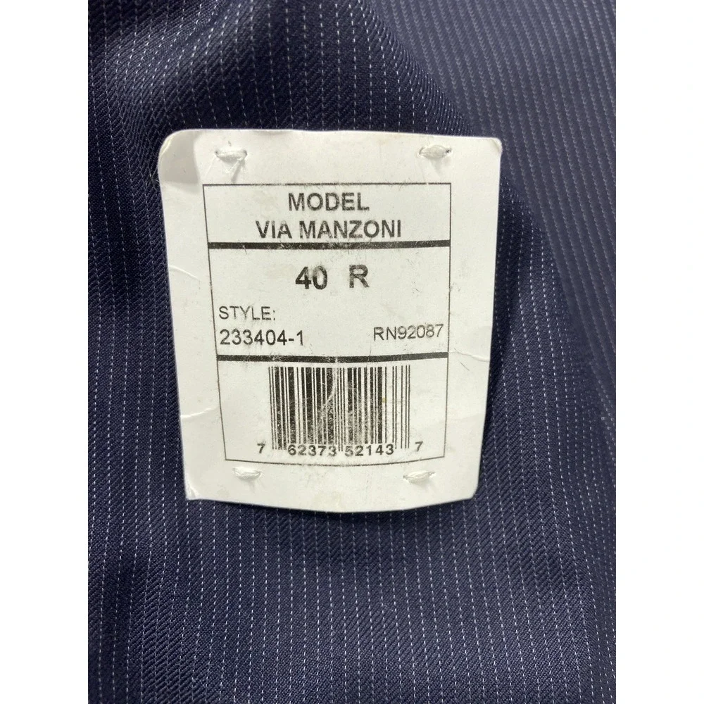 Red Saks Fifth Avenue 2PC Suit Mens 40R Blue Trim Fit Striped Via Manzoni Wool